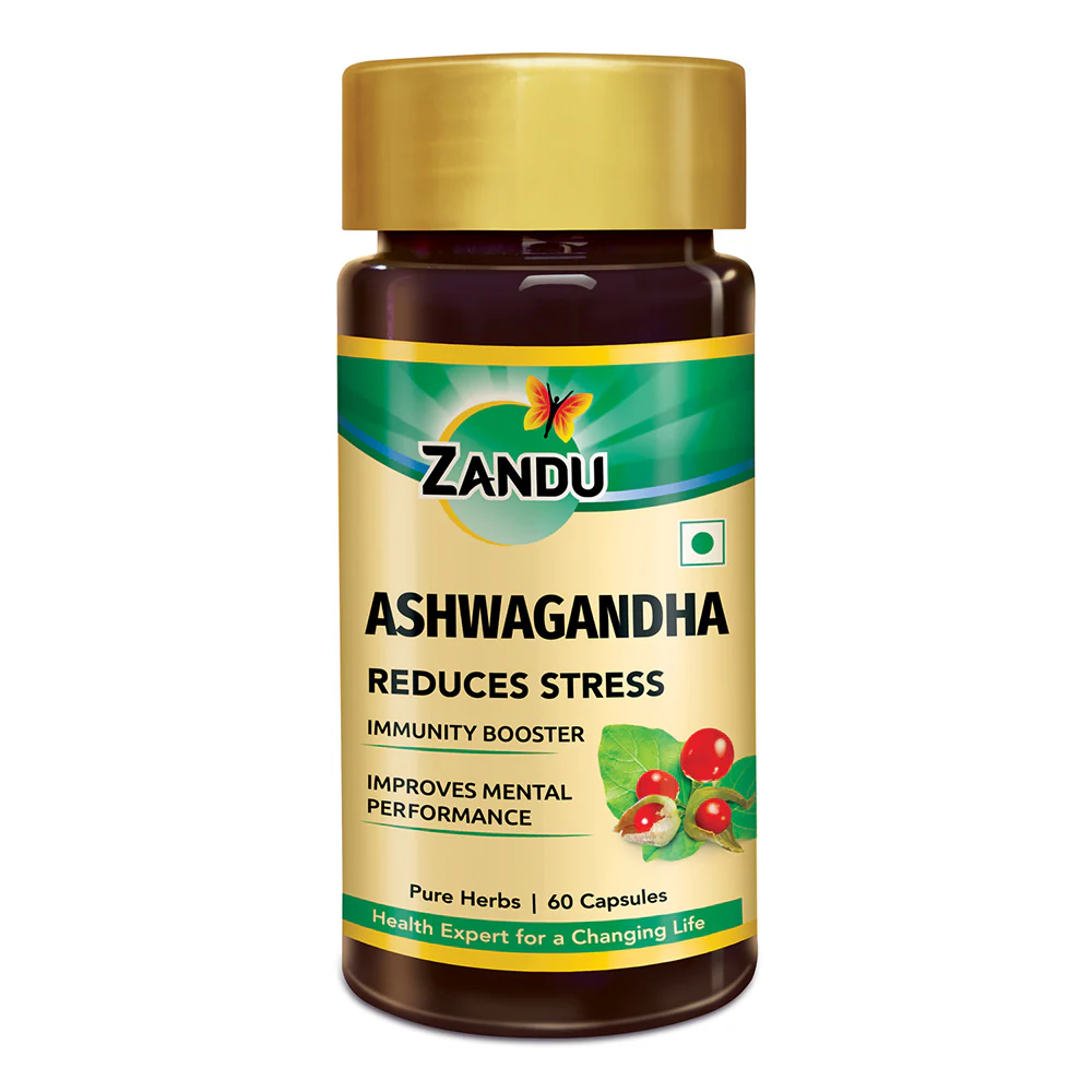 Zandu 100% Pure Ashwagandha Capsules – Scientifically Proven for Effective Stress Relief with 5X Withanolide* (60 Caps)