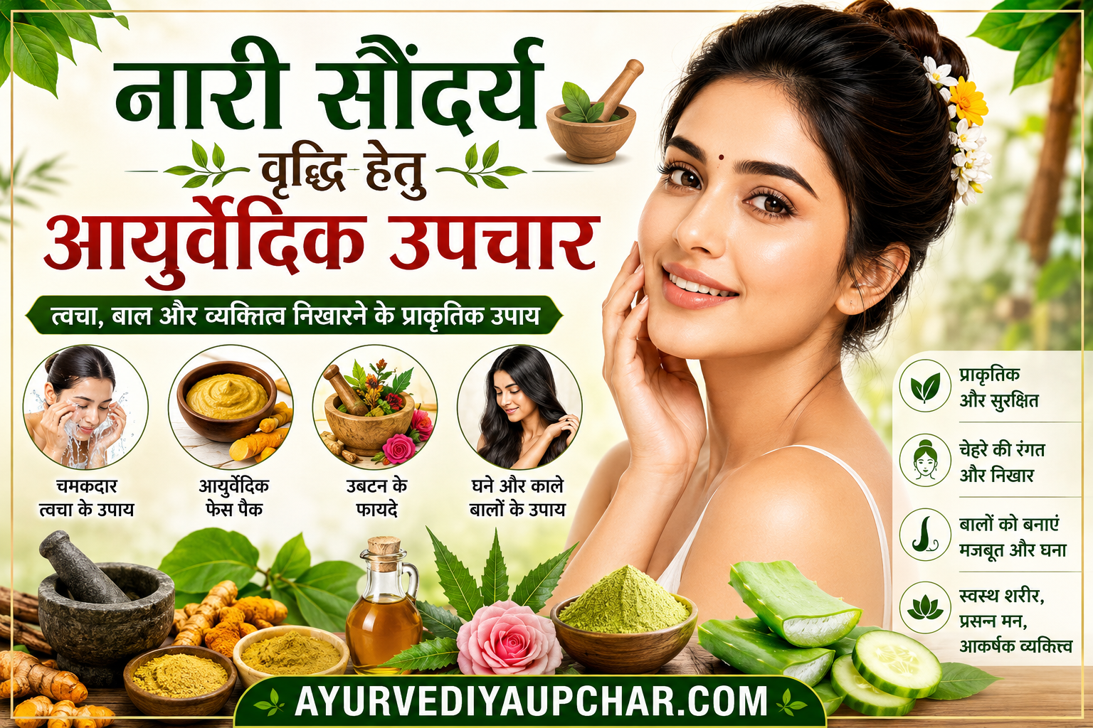 नारी सौंदर्य वृद्धि हेतु आयुर्वेदिक उपचार: त्वचा, बाल और चेहरे की प्राकृतिक देखभाल