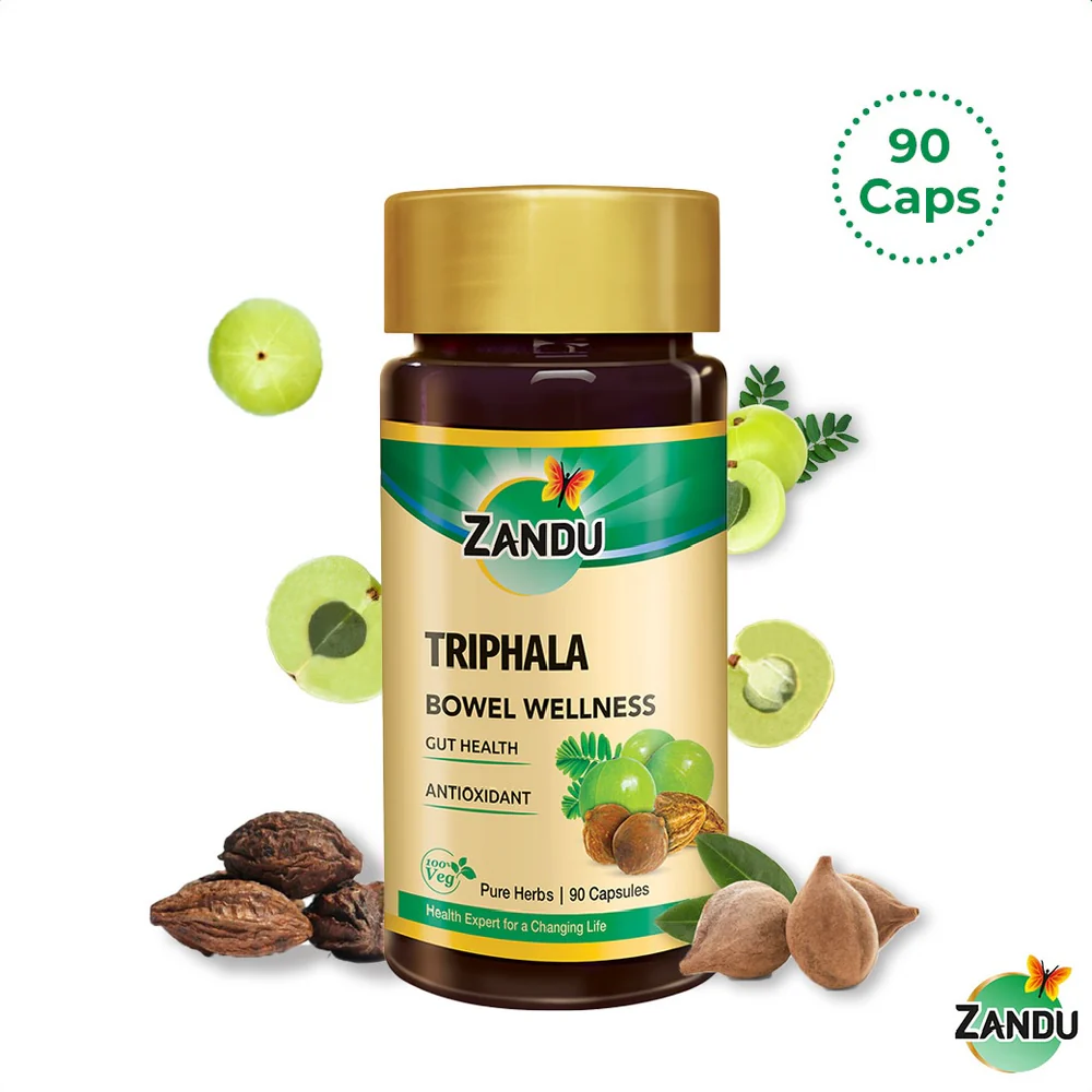 Zandu 100% Pure Triphala Capsules – Scientifically Proven to Improve Gut Health with 2X Phyto Active* (90 Caps)