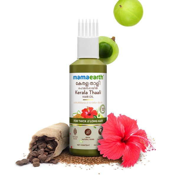 Mamaearth Kerala Thaali Hair Oil with Hibiscus, Bhringraj, Methi Dana & Amla for Thick & Long Hair