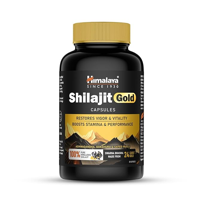 Himalaya Shilajit/Shilajeet Gold Capsules | 100% Pure Himalayan Shilajit + 24 Carat Gold | 20 Capsules | Restores Vigor and Vitality | Boosts Stamina and Performance
