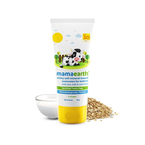 Mamaearth Milky Soft Mineral Based Sunscreen SPF 30 & PA+++ With Oats, Milk and Calendula for Babies